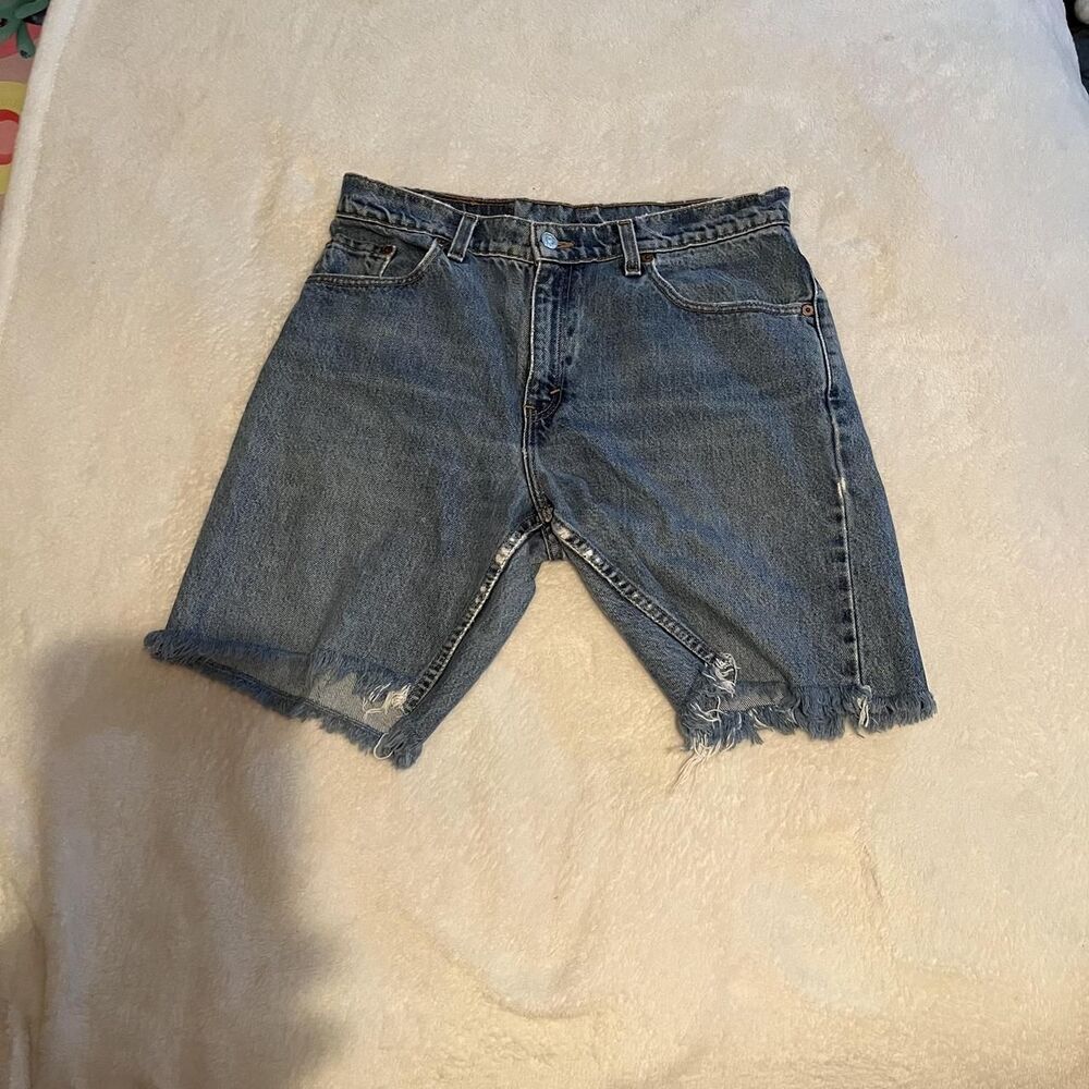 Vintage Levi's 555 Cut-Off Shorts Womens 8 Blue Denim 5-Pocket Raw Hem Low Rise